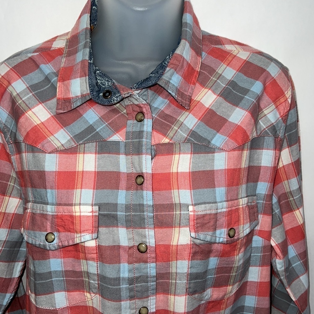 JACHS Girlfriend Bea Shirt Plaid Pearl Snap Western Top Size S Rodeo - Picture 3 of 11